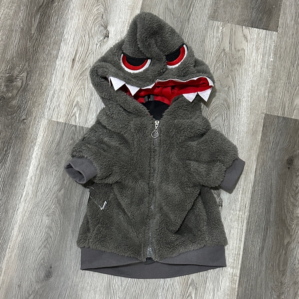 Gray‎ Monster Hoodie with Red Accents for dog